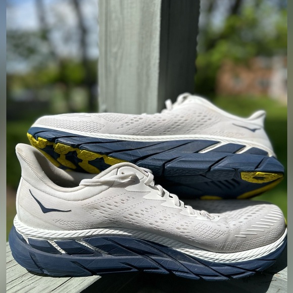 HOKA Men’s Clifton 7 size 12 White Navy Comfort Sneaker Running Trainers - Picture 5 of 14